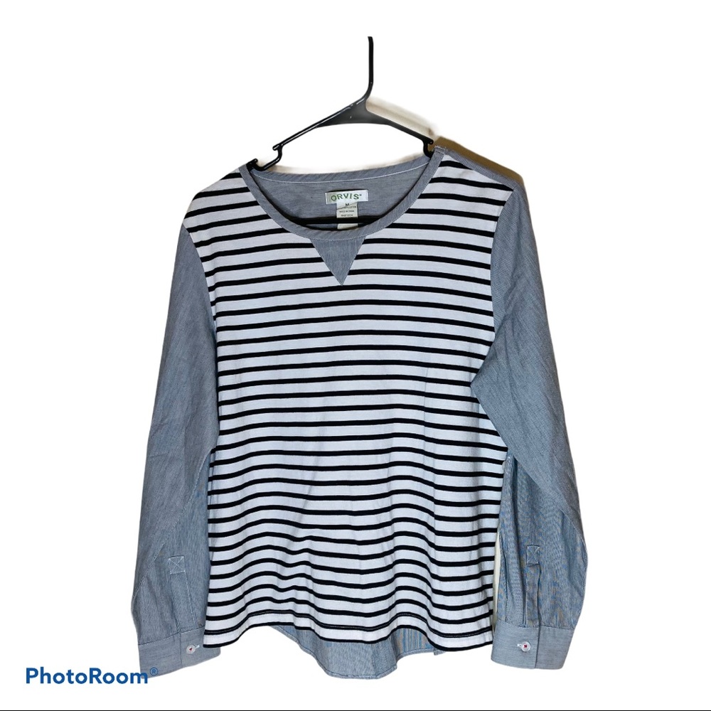 Orvis Blouse 2 Pattern Stripe Gray/Blue Size M‎